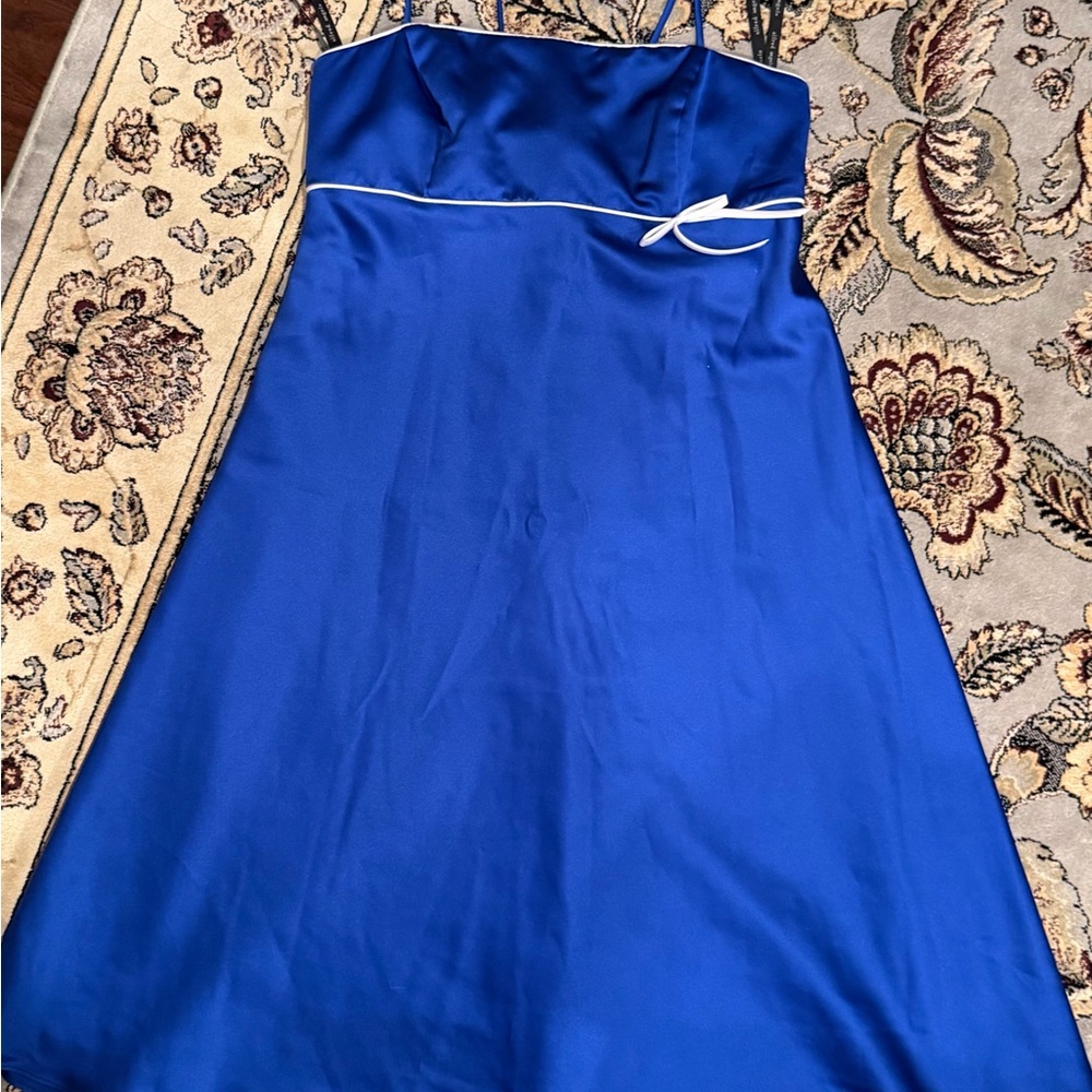 Alfred Angelo Royal Blue Spaghetti Strap Mini Dress with White Trim